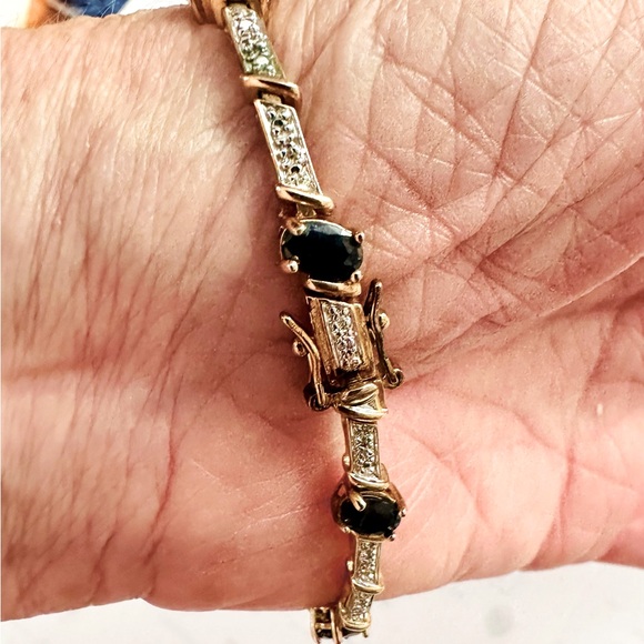 A Simulated Emerald, pave CZ gold plated 925 sterling silver bracelet - Picture 2 of 9